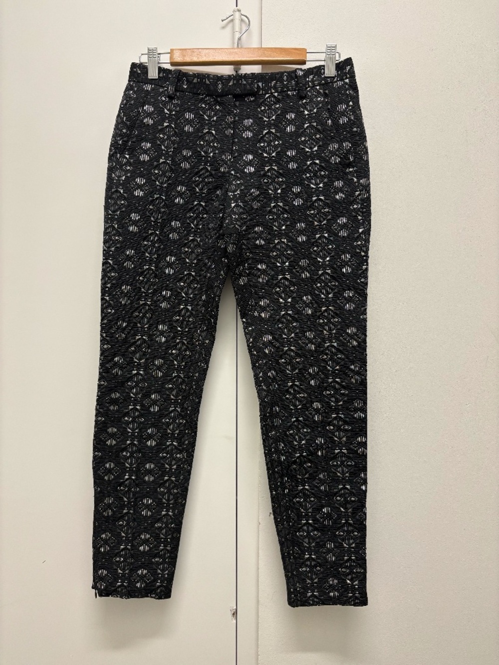 Maje Black Silver Brocade Geometric pants size small